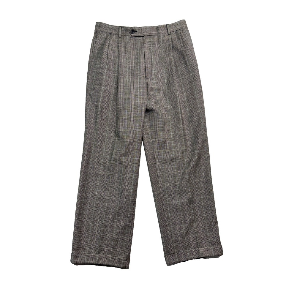 Jos A Bank 32x28 Gray Glen Plaid Flannel Wool Dress Suit‎ Pants Trousers Pleated